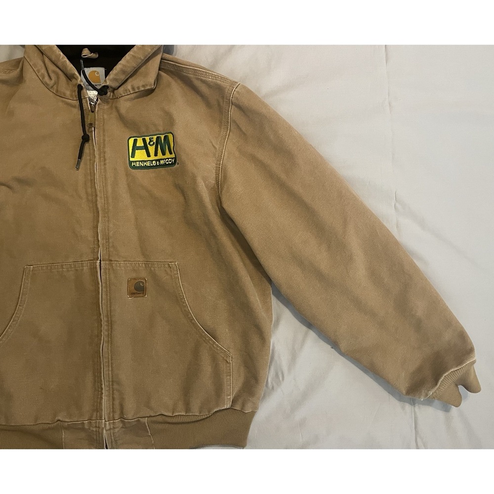 Carhartt Jacket Henkles & McCoy J25 CML Hooded Coat Tan Work Wear Distressed L - Picture 9 of 16